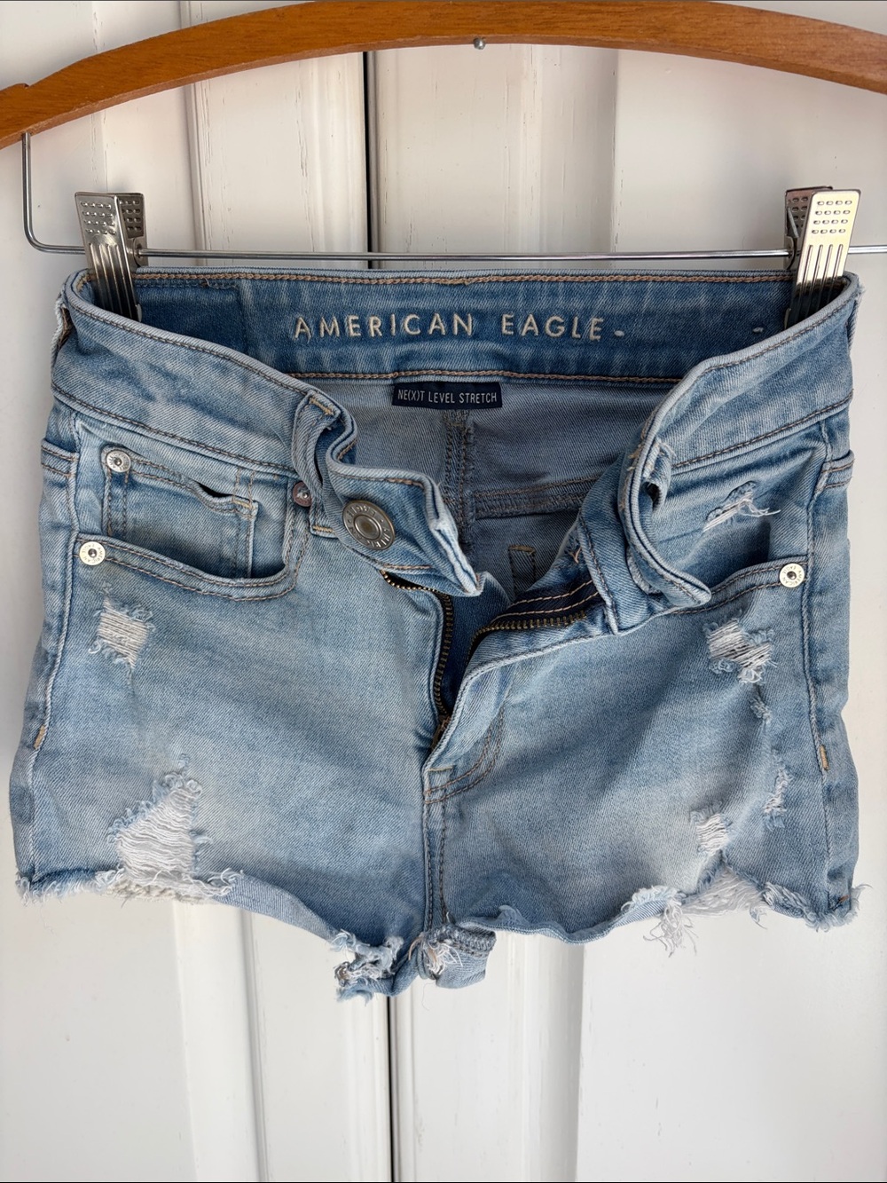 American Eagle Outfitters Light Wash Ripped Denim Shorts
